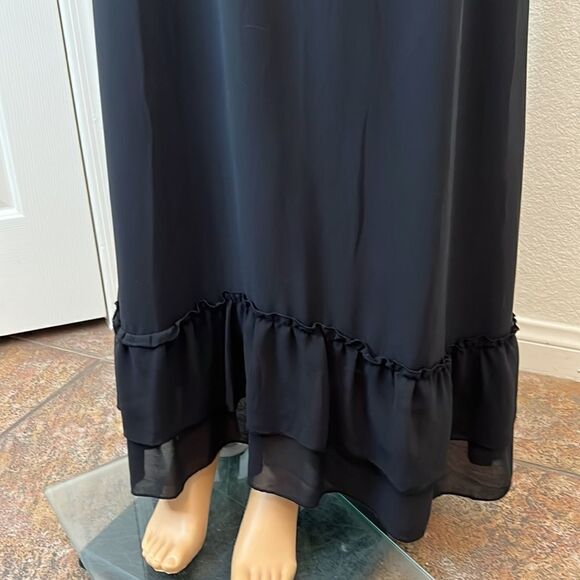 Love 21 Size Small Dress Black Embroidery Lined Brown Belt Maxi Ruffled Bottom - Picture 6 of 15